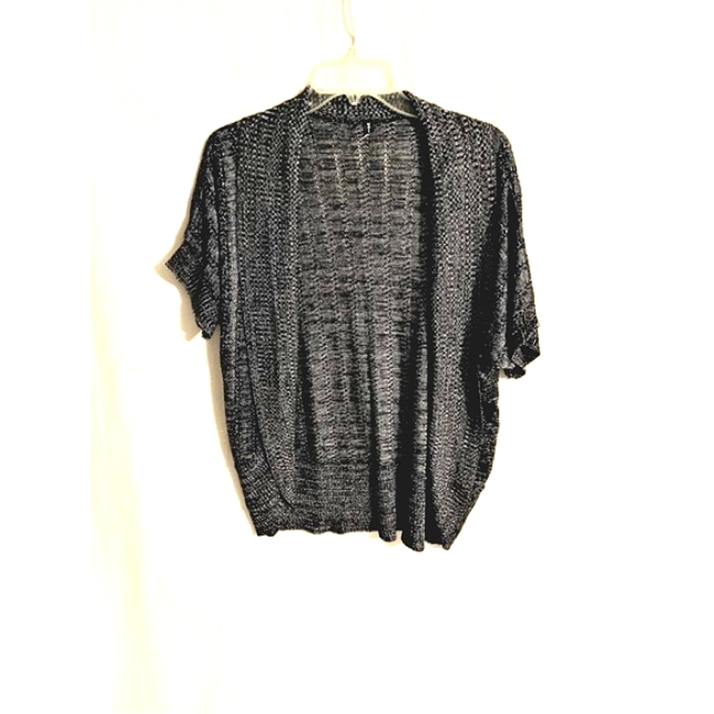 Wet Paint Black & White Shimmery Open Front Rayon 3/4 Sleeve Cardigan Wm 1X